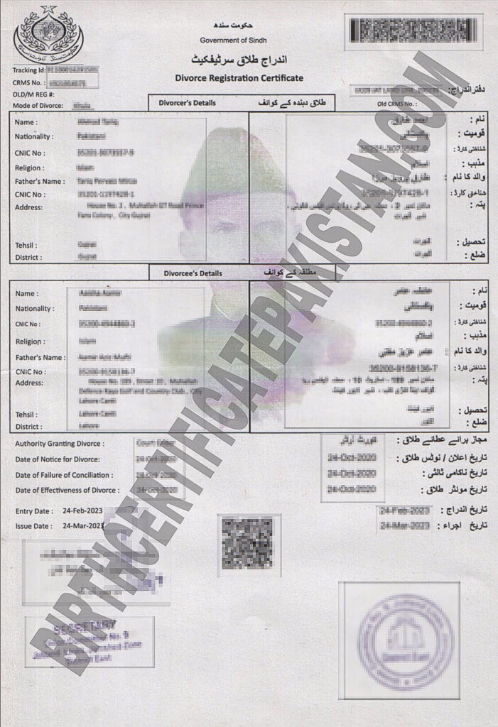 nadra divorce certificate