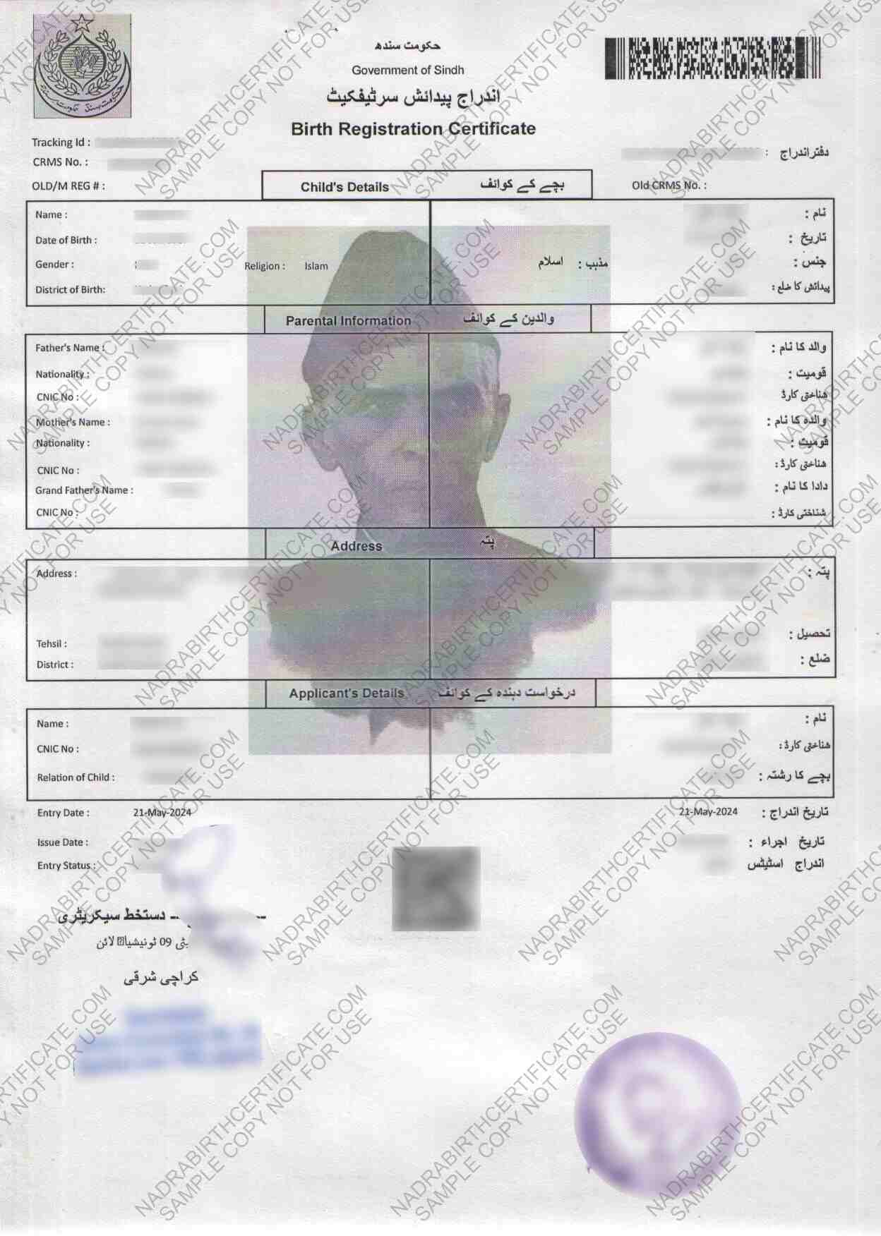 Nadra Birth Certificate Sample